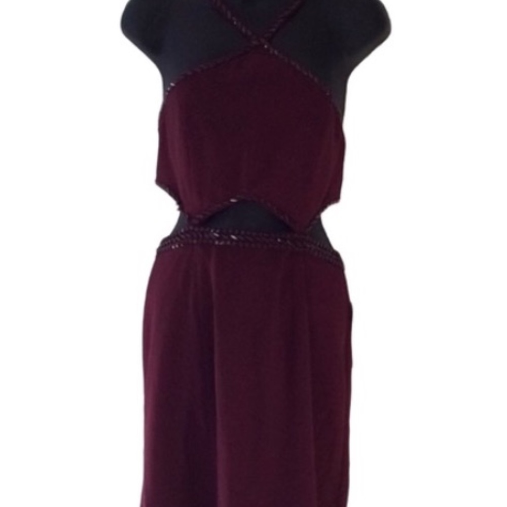 GB burgundy wine cut out midriff mini dress